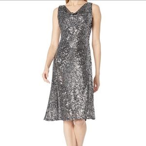 Taylor | Black Sequins Cowl A-Line Dress